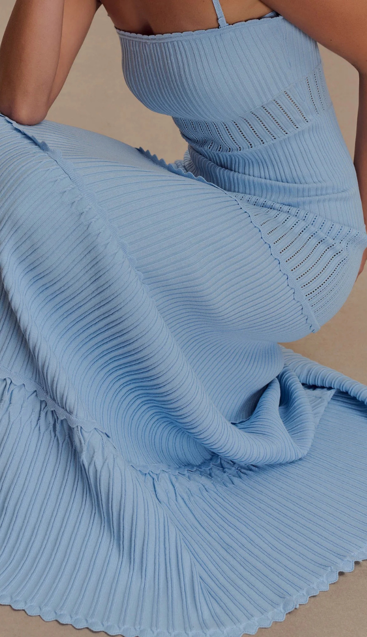 Sienne Sky Blue Knit Maxi Dress