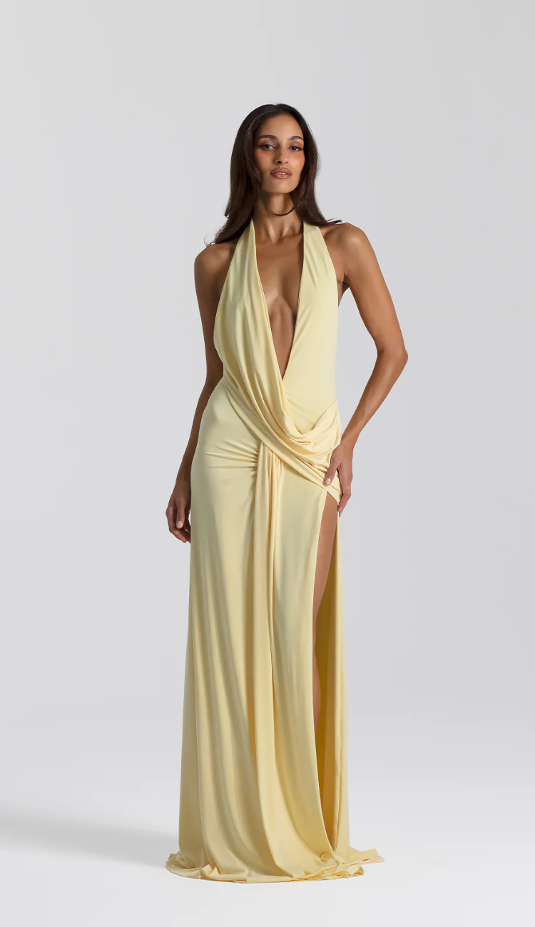 chinese dress ladies Petra Yellow Maxi Dress – Velar Official