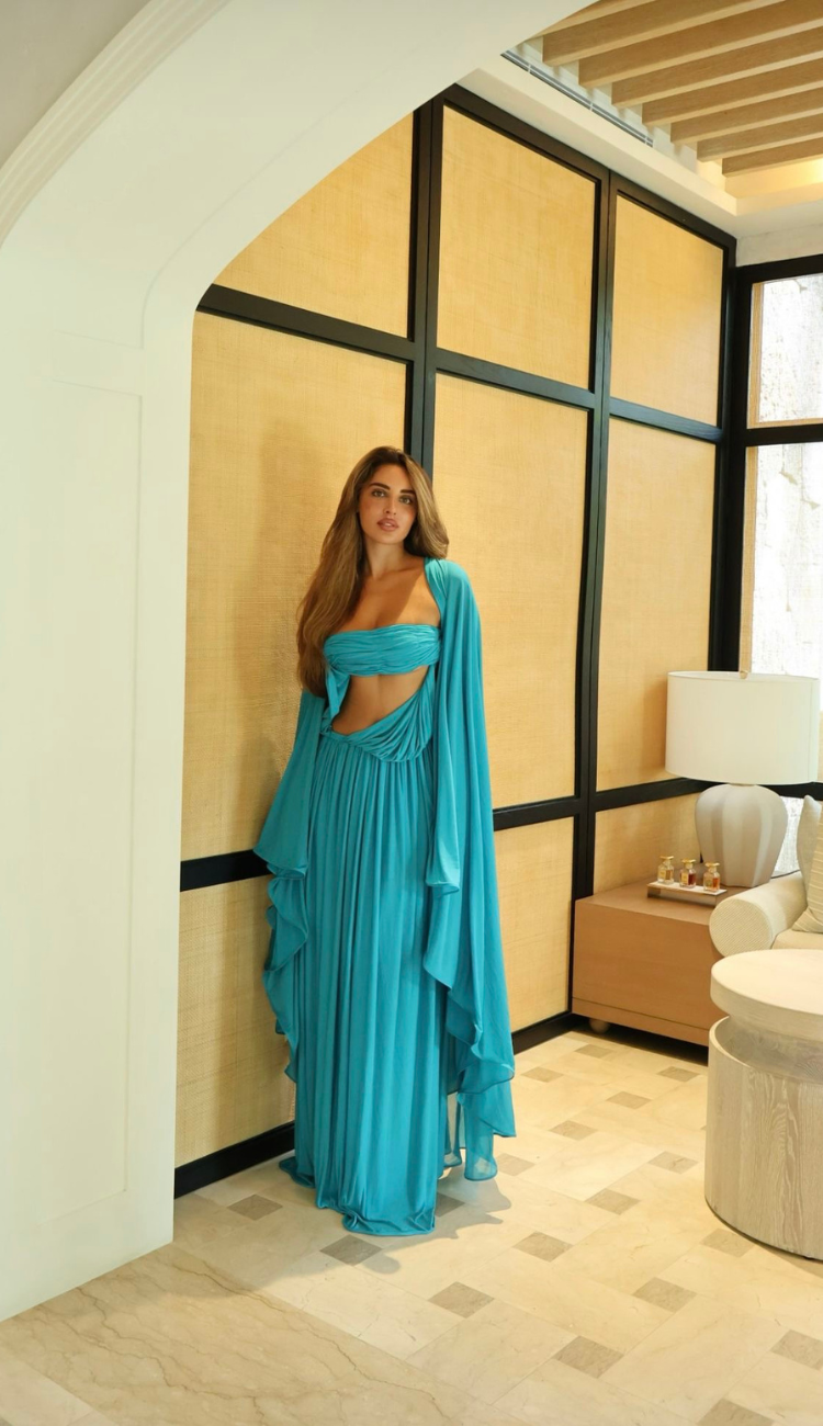 Amara Draped Cape Maxi Dress