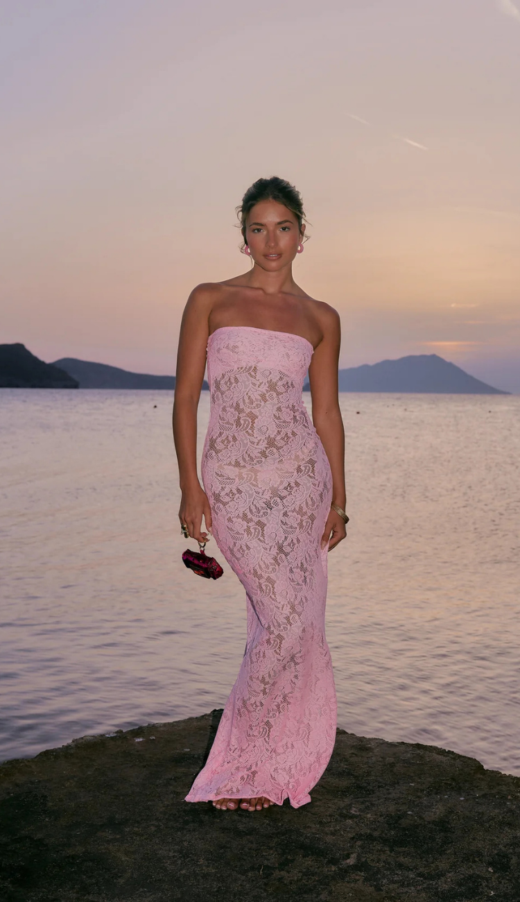 Eliane Pink Lace Tube Maxi Dress