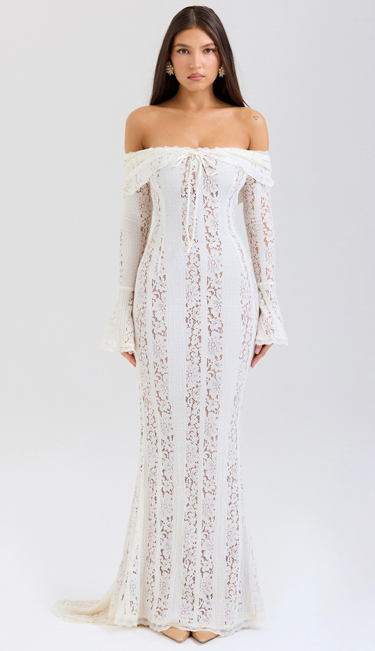 chinese dress ladies Kaelis White Lace Maxi Dress – Velar Official