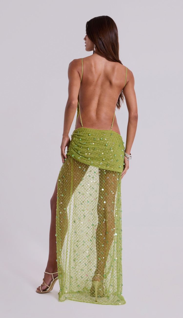 Maca Green Asymmetric Maxi Dress