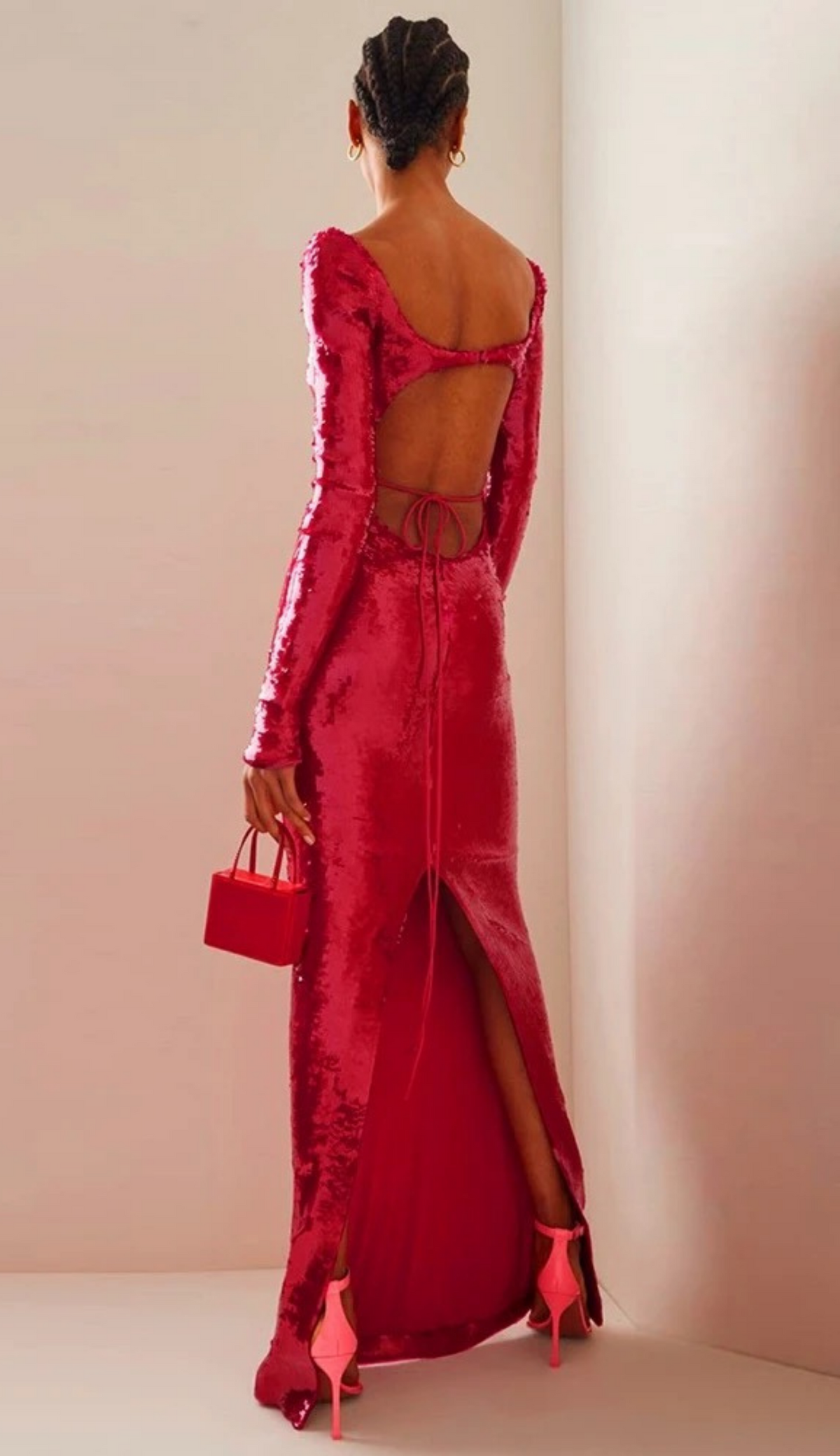 Edith Cut-out Red Sequin Gown