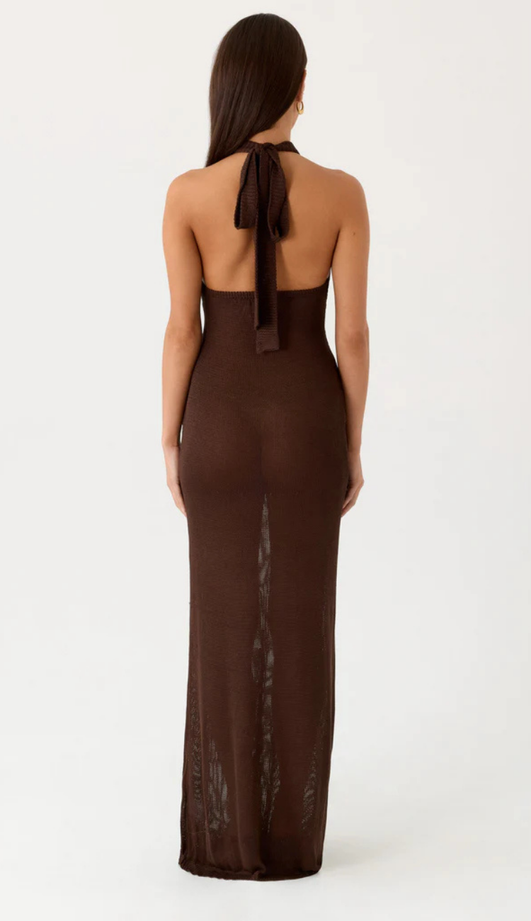 Astoria Brown Halter Maxi Dress