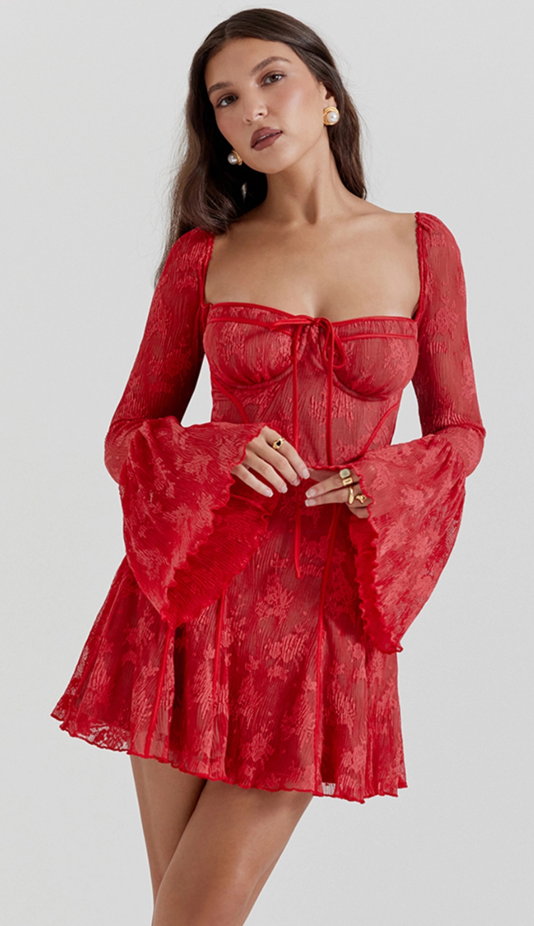 Madison Lace Red Mini Dress