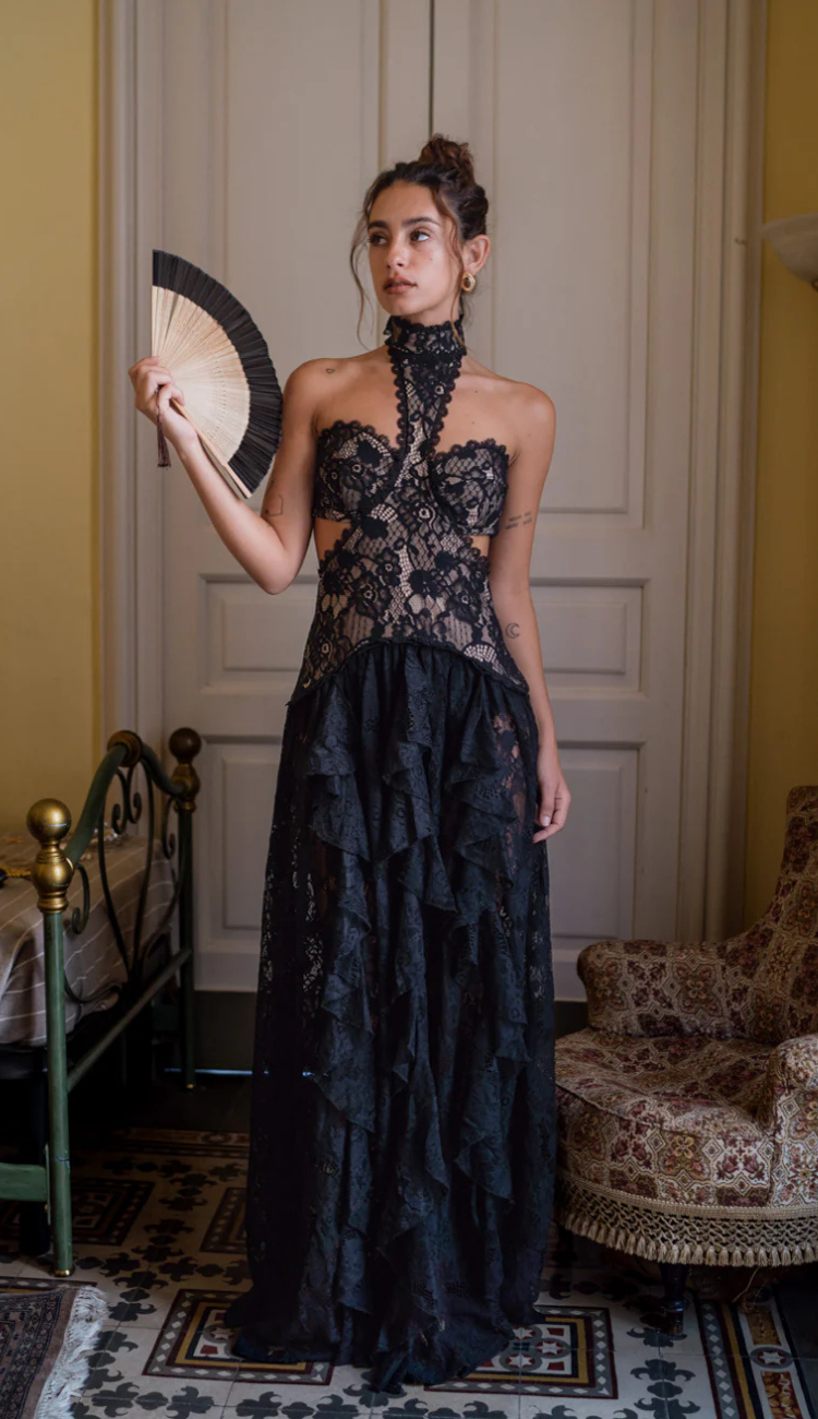 Padme Black Lace Maxi Dress – VELAR