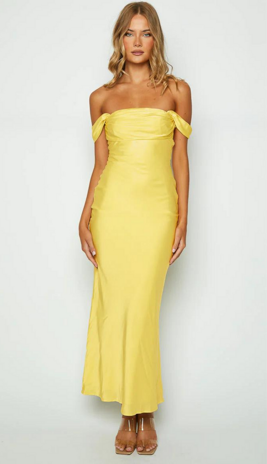 Kori Off Shoulder Yellow Maxi Dress