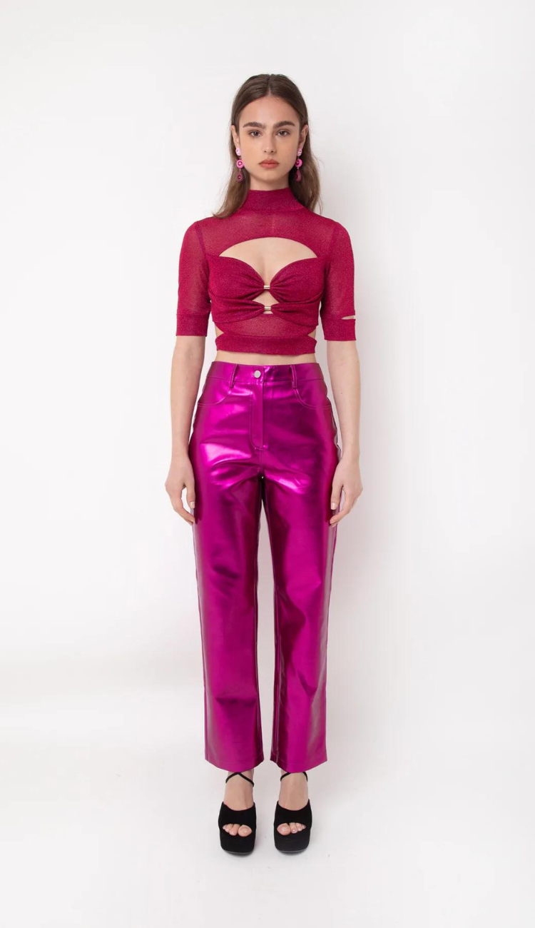 Mena Roxo Hot Pink Metallic Pants