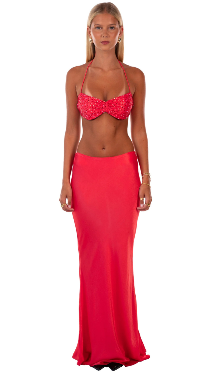 Pailin Red Sequin Skirt Set