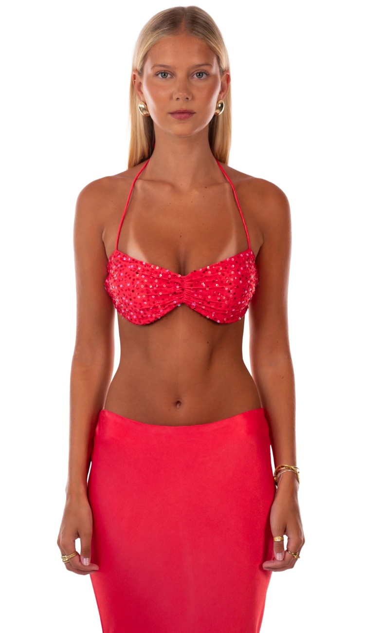 Pailin Red Sequin Skirt Set