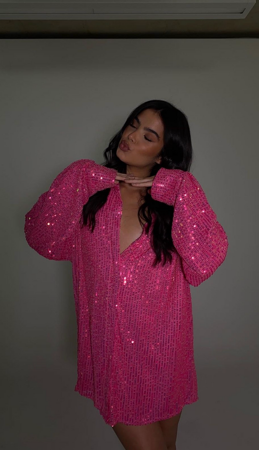 Mallorca Pink Sequin Shirt Dress