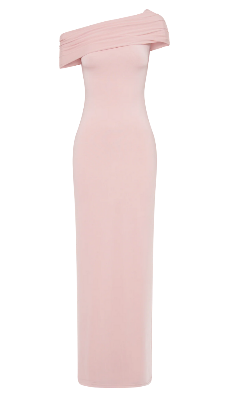 Ava Off Shoulder Pink Maxi Dress