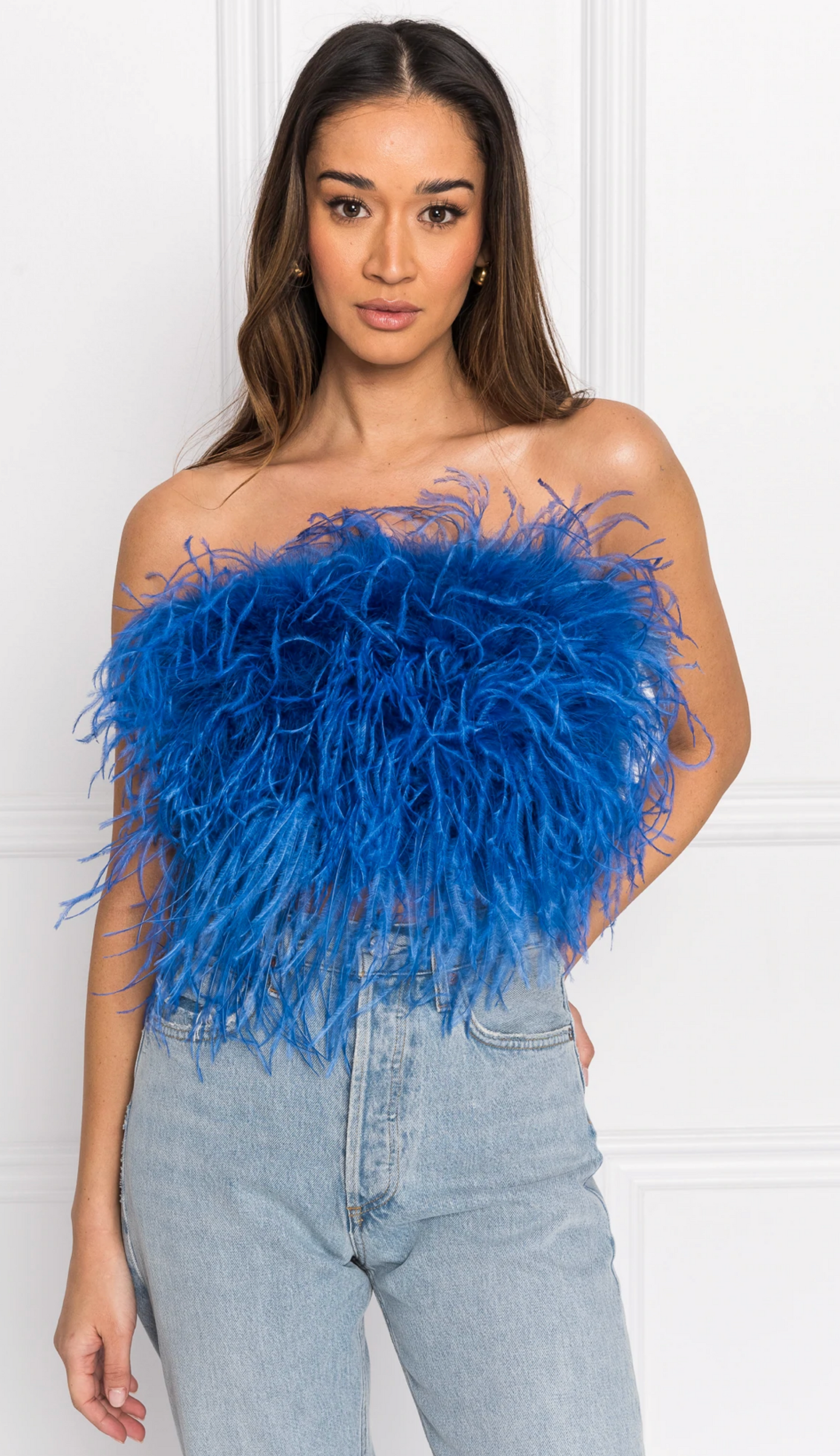 Patty Bustier de Plumes in Electric Blue