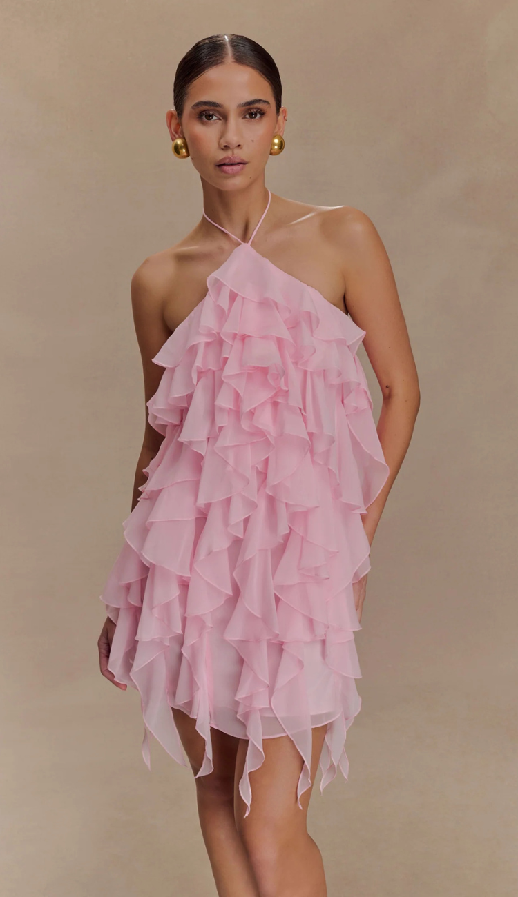 Avienne Ruffle Pink Mini Dress