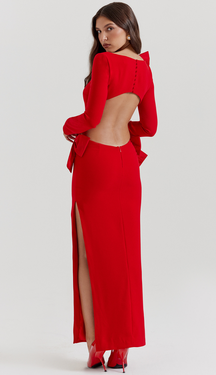 Claudette Bow Red Maxi Dress