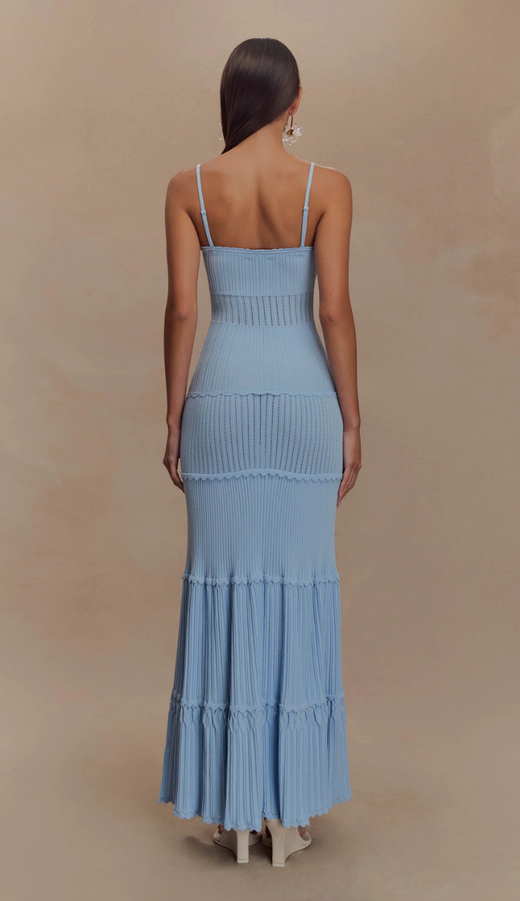 Sienne Sky Blue Knit Maxi Dress
