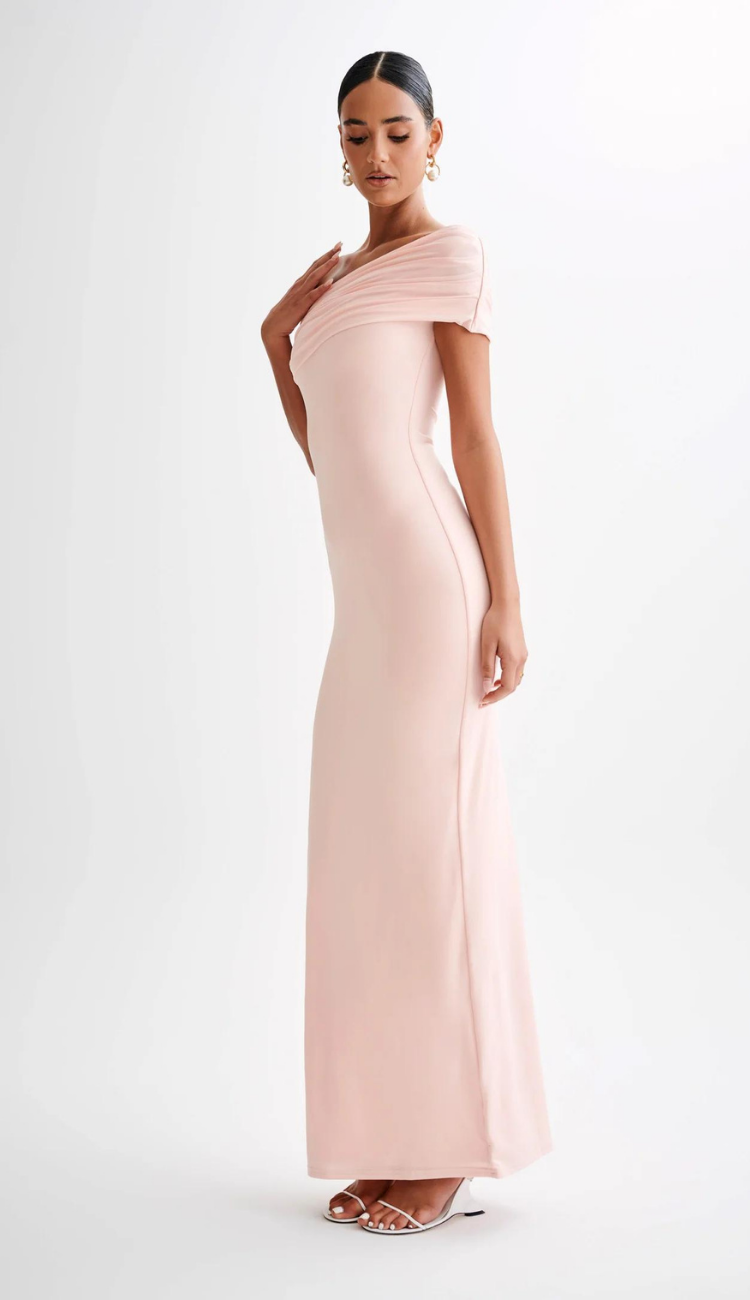 Ava Off Shoulder Pink Maxi Dress