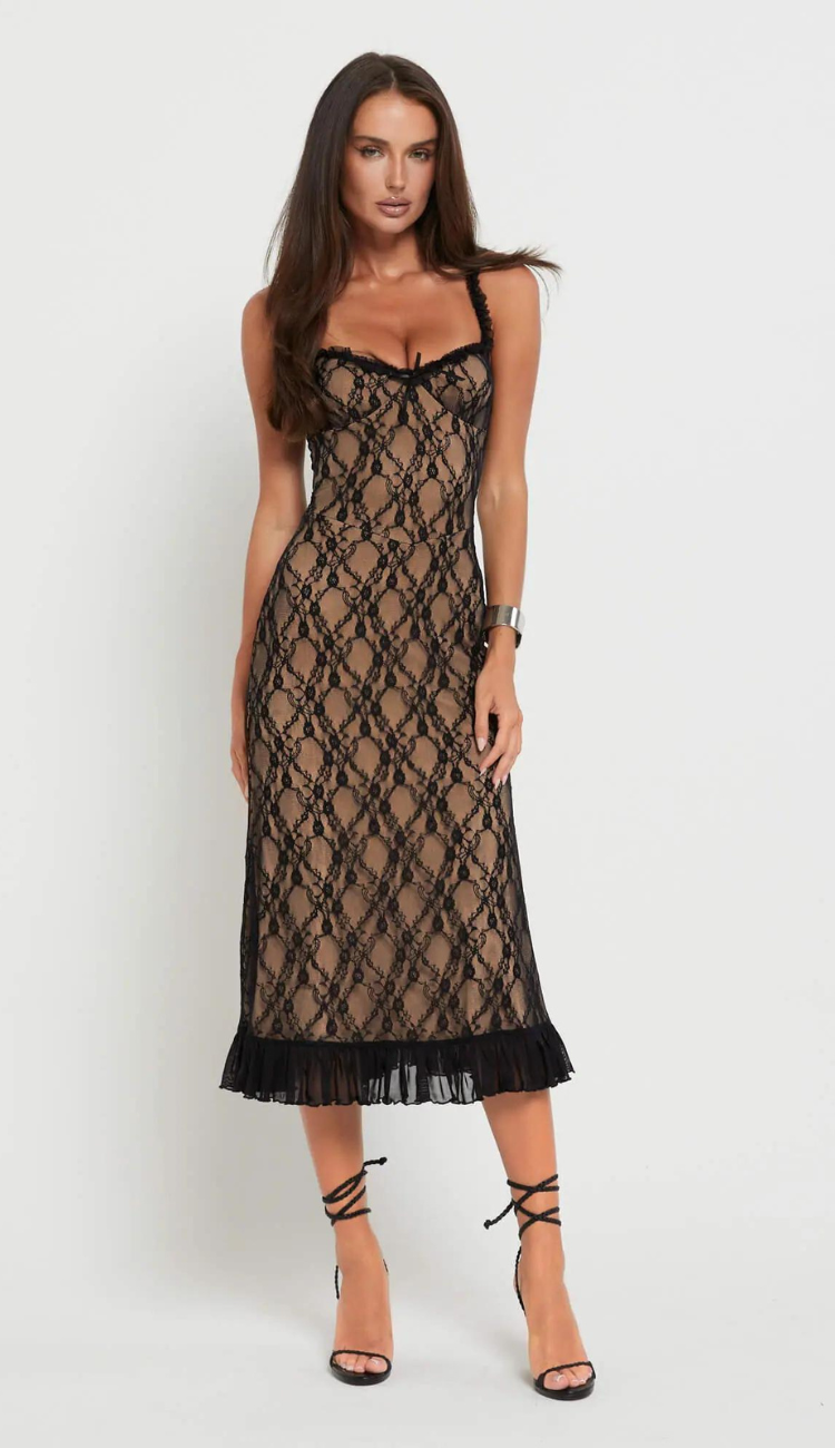 Raven Black Lace Midi Dress