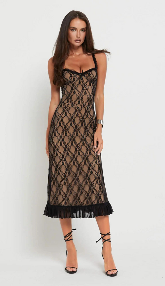 Raven Black Lace Midi Dress