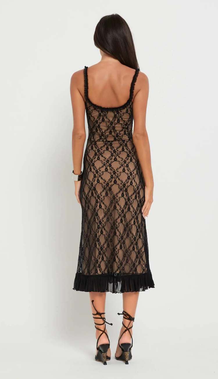 Raven Black Lace Midi Dress