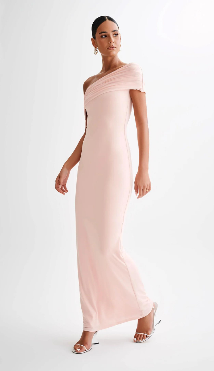 Ava Off Shoulder Pink Maxi Dress