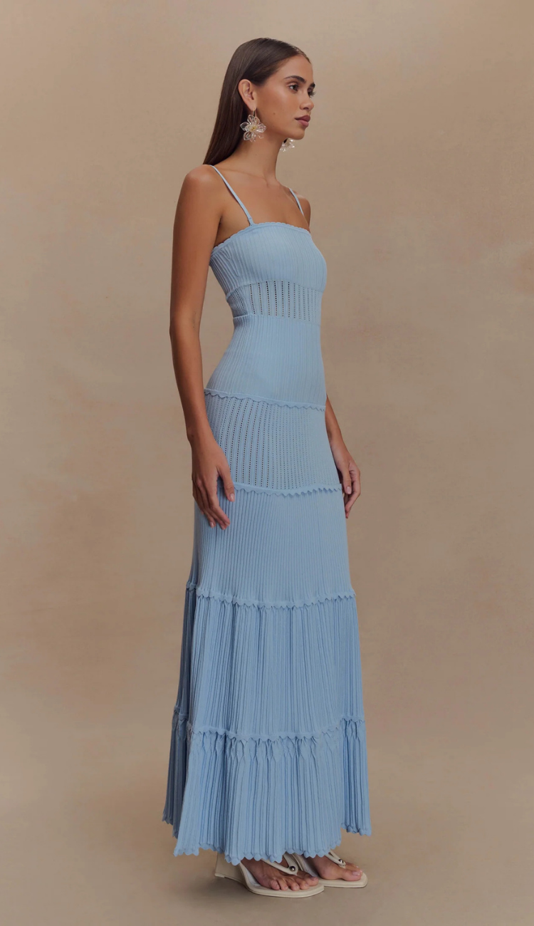 Sienne Sky Blue Knit Maxi Dress
