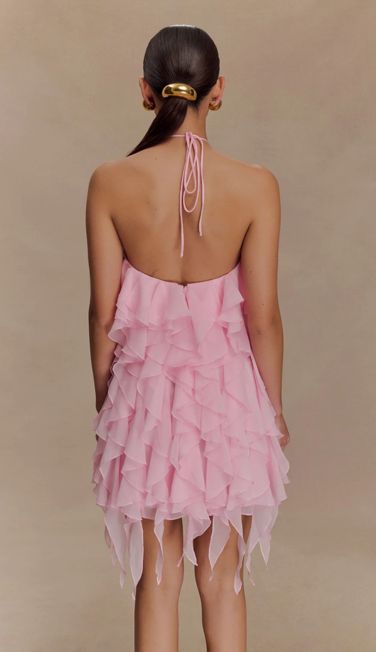 Avienne Ruffle Pink Mini Dress