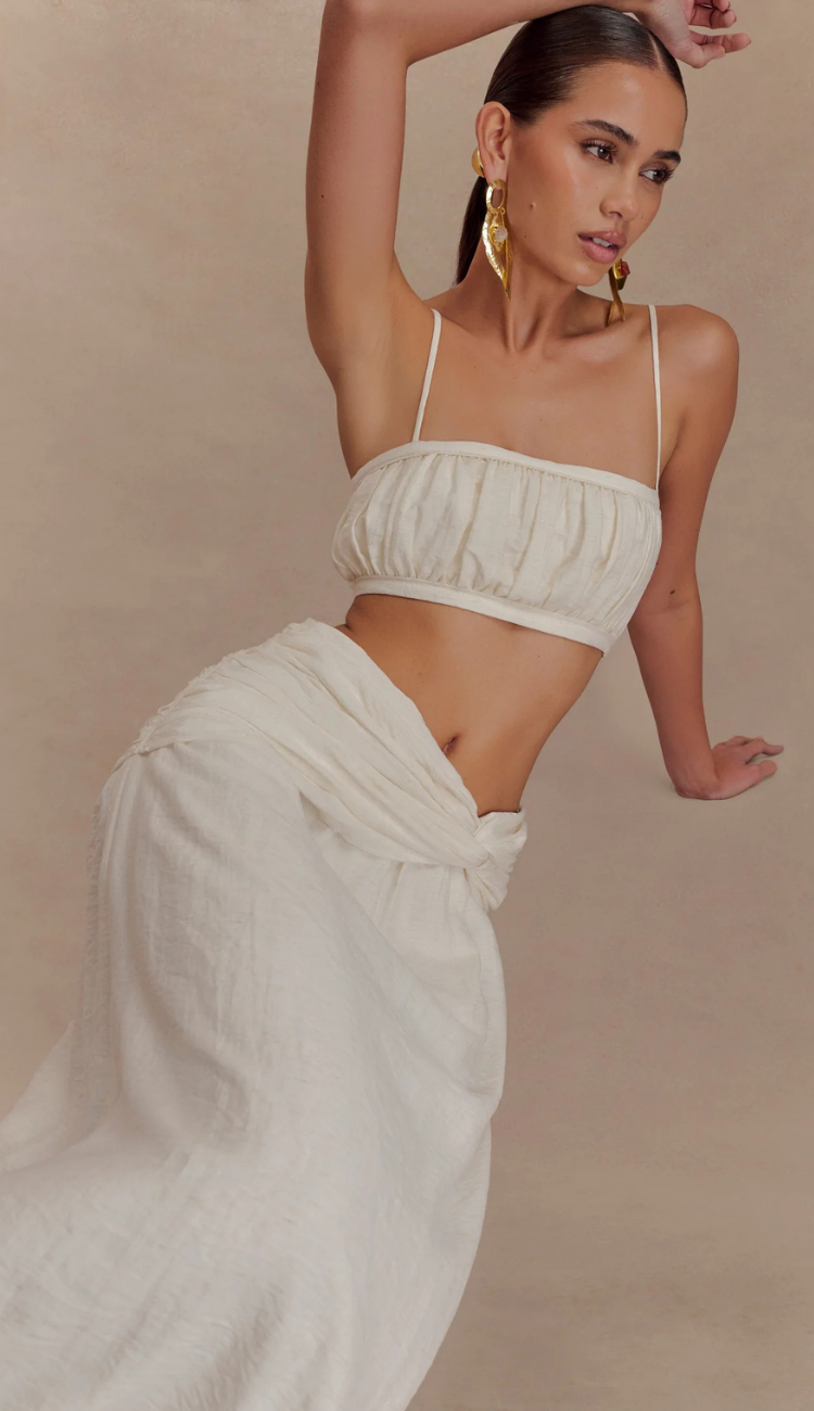 Nahara Linen White Skirt Set