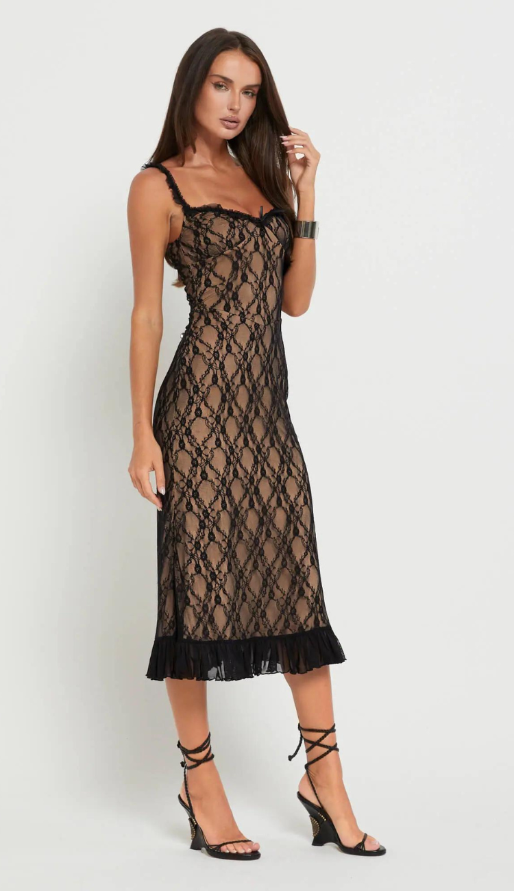 Raven Black Lace Midi Dress