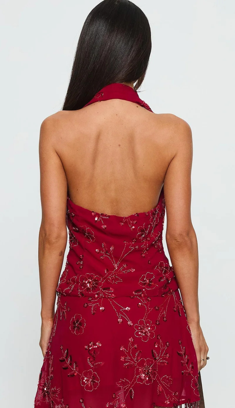Hya Red Beaded Mini Dress