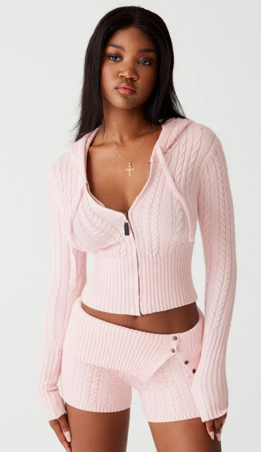 Anneli Pink Knit Sweater & Shorts