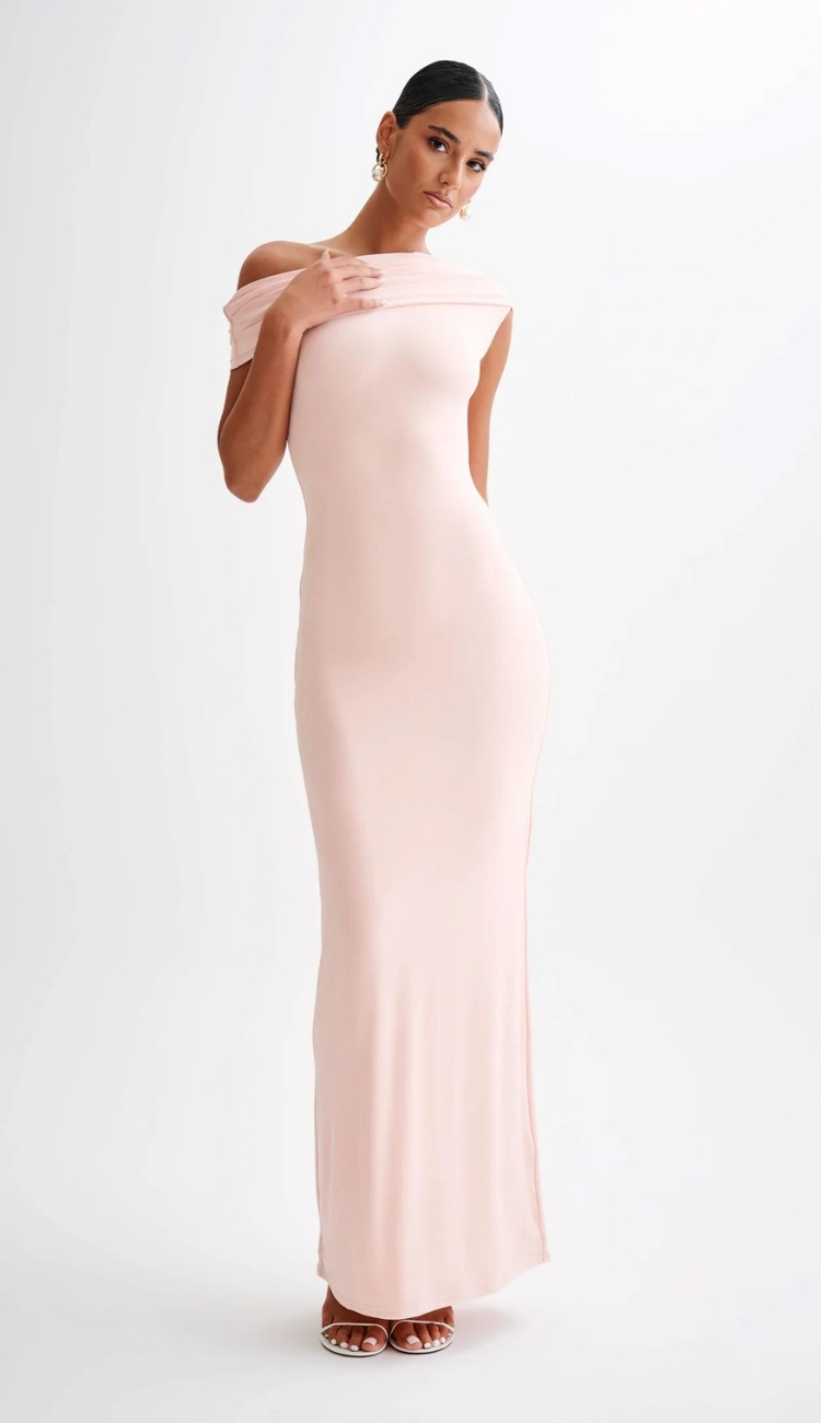 Ava Off Shoulder Pink Maxi Dress