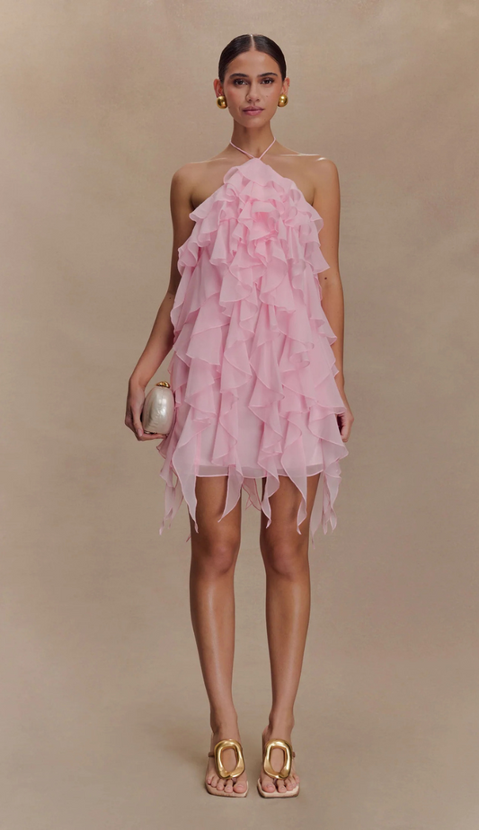 Avienne Ruffle Pink Mini Dress