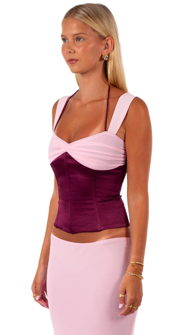 Evadne Pink/Burgundy Skirt Set