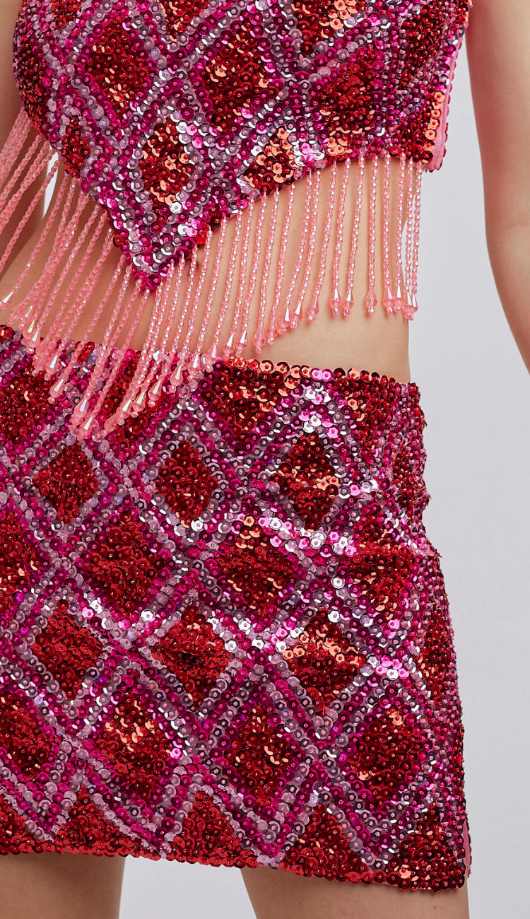 Chimi Sequin Pink Skirt Set