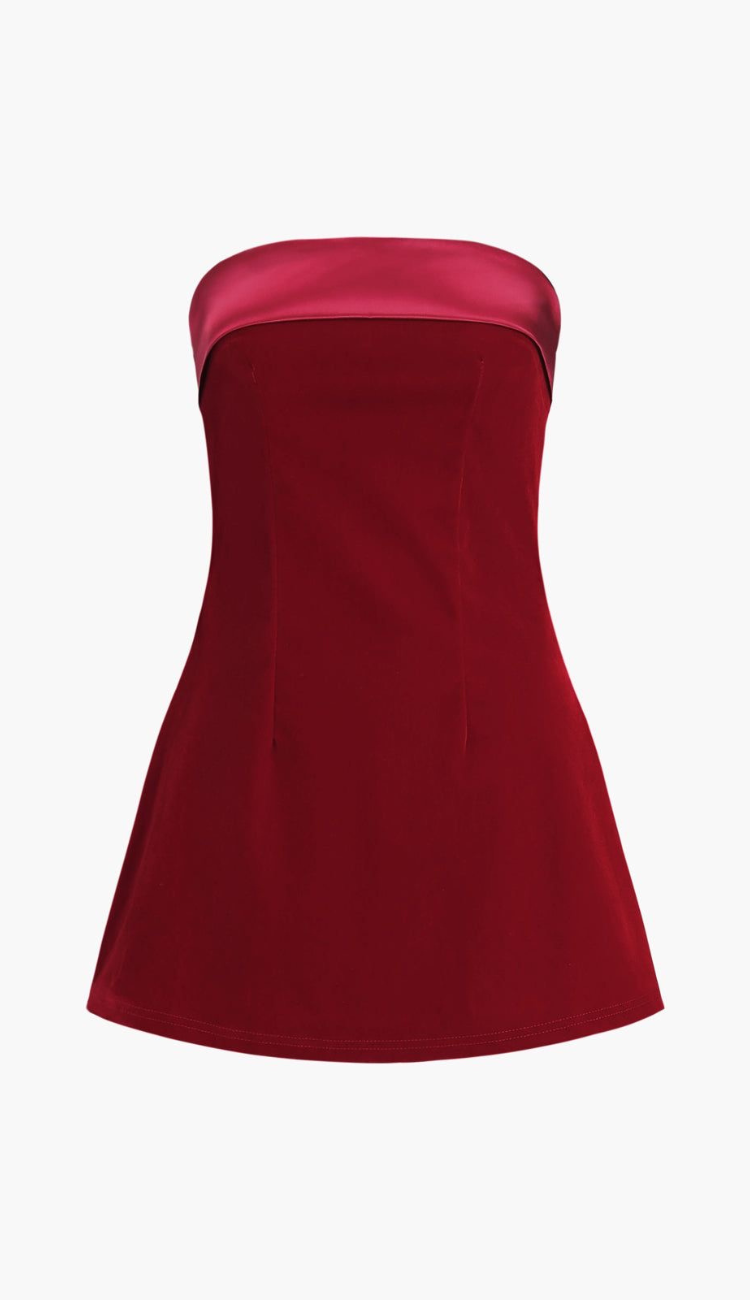 Mura Folded Velvet Red Mini Dress