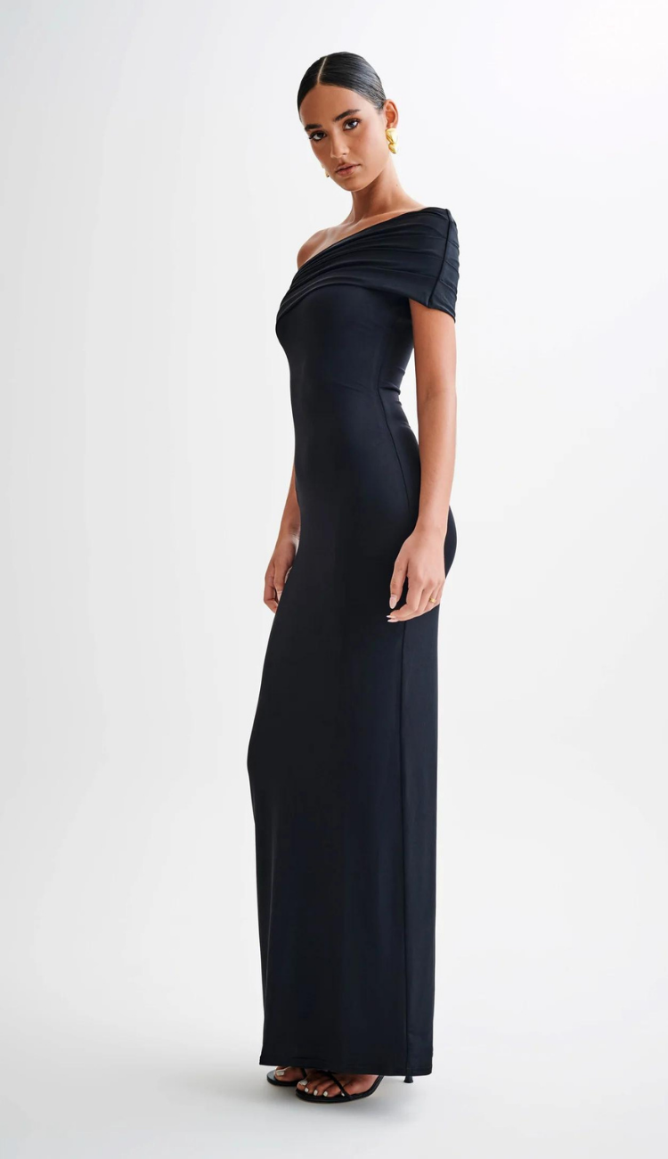 Ava Off Shoulder Black Maxi Dress