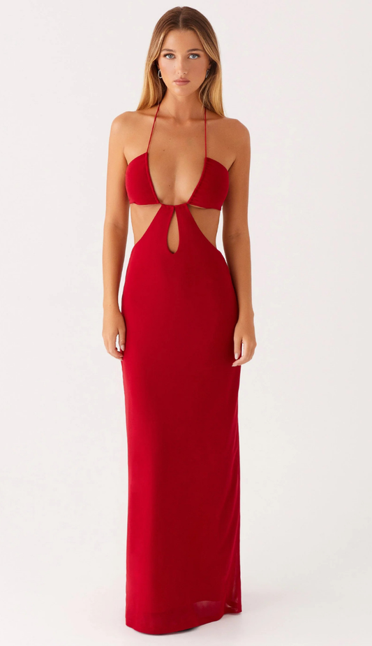 Nam Red Cut Out Maxi Dress