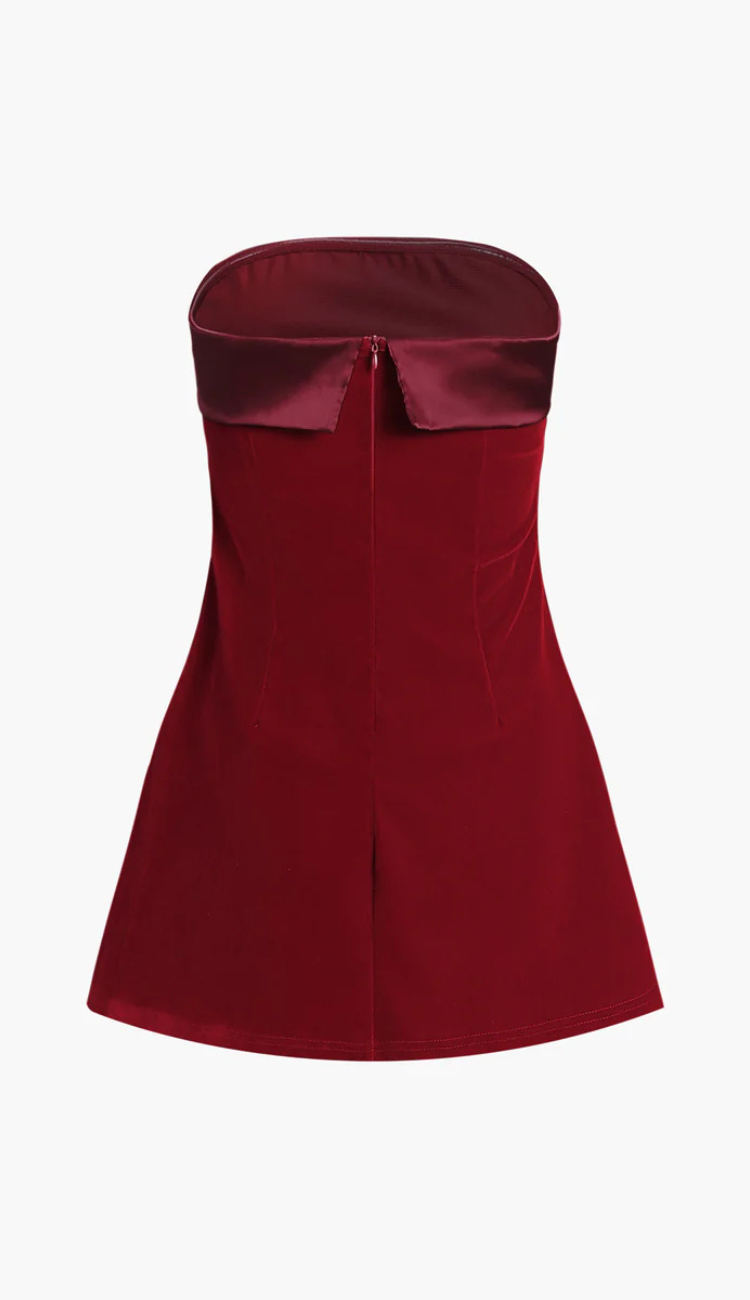 Mura Folded Velvet Red Mini Dress