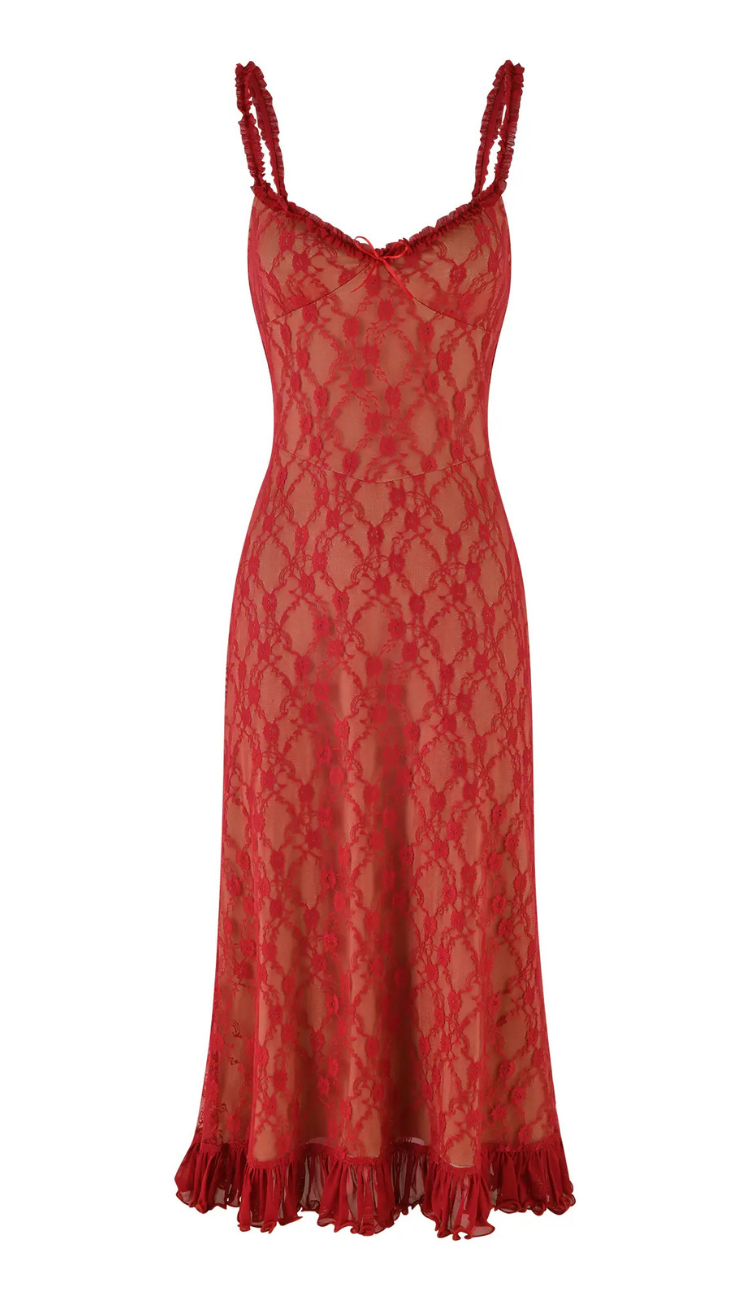 Raven Red Lace Midi Dress