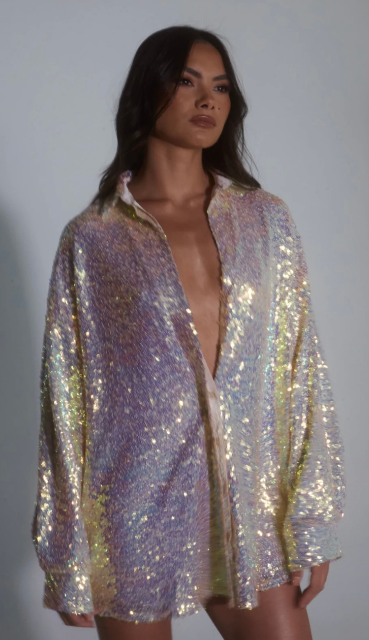 Mallorca Champagne Sequin Shirt Dress