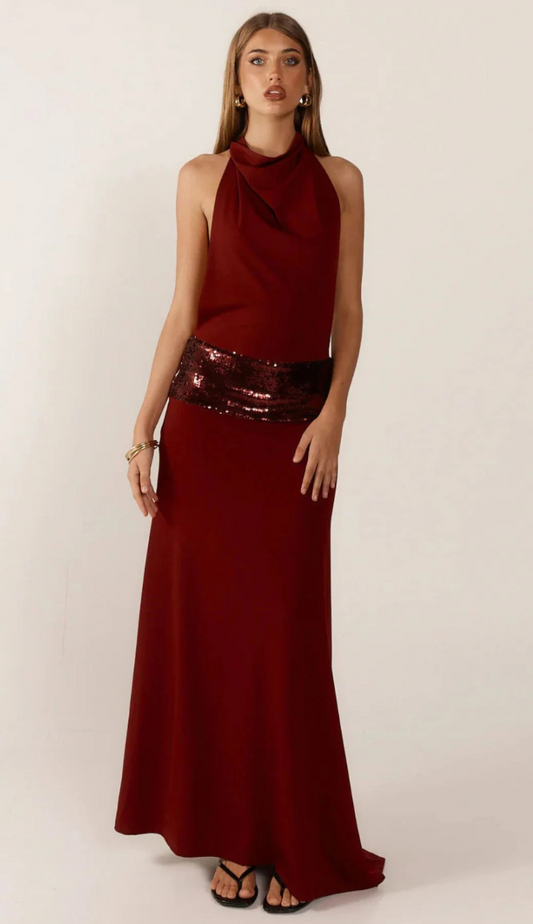 Vesna Backless Wine Maxi Dress