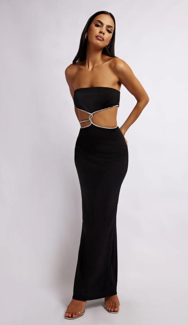 Shay Off Shoulder Diamant Dress in Black