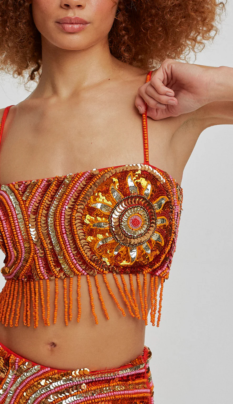 Solene Sequin Orange Skirt Set