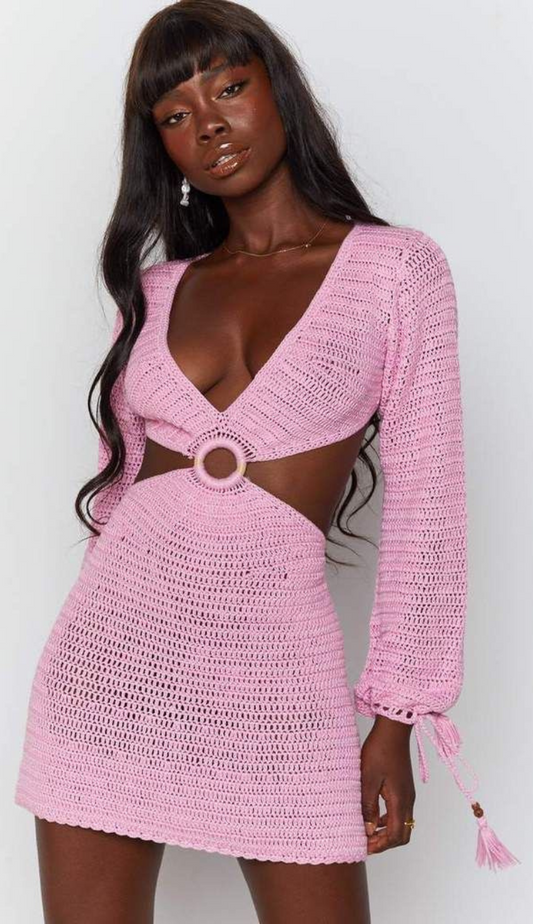 Camile Knit Cut-out Dress in Pink