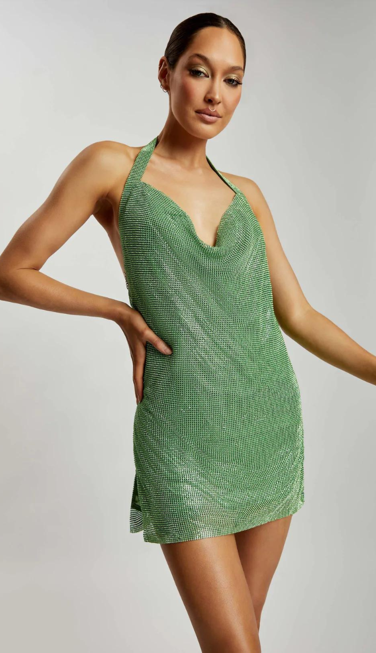 Isla Mesh Mini Dress in Green