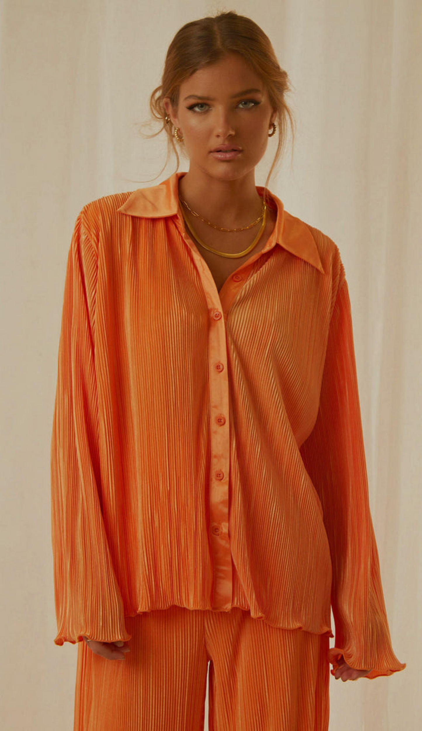 Tali Orange Pleated Set