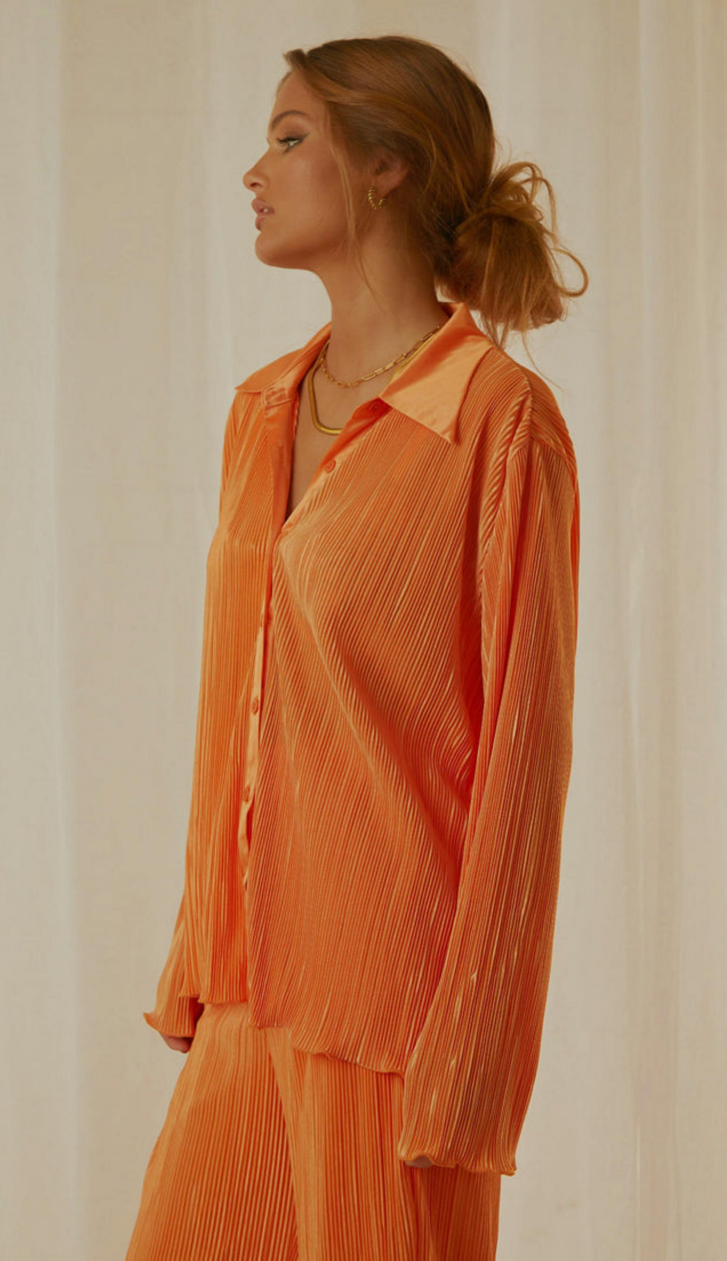 Tali Orange Pleated Set