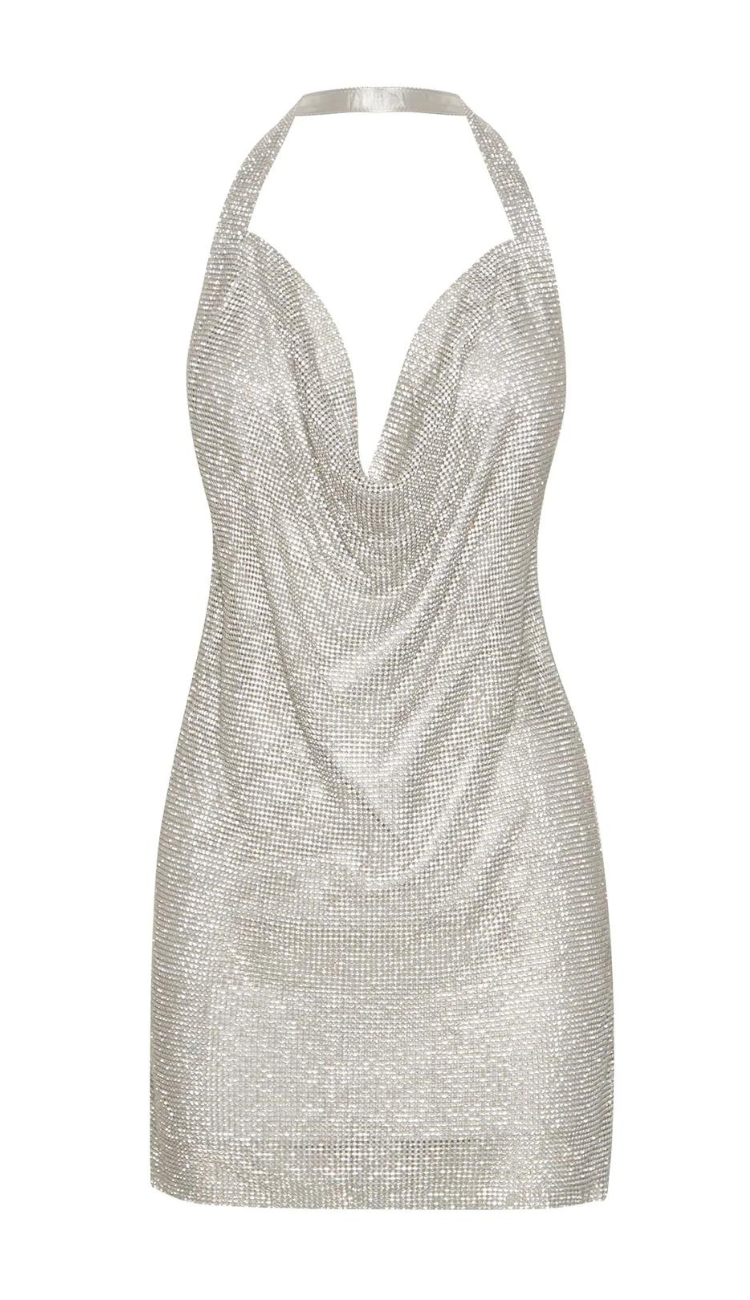 Isla Mesh Mini Dress in Silver