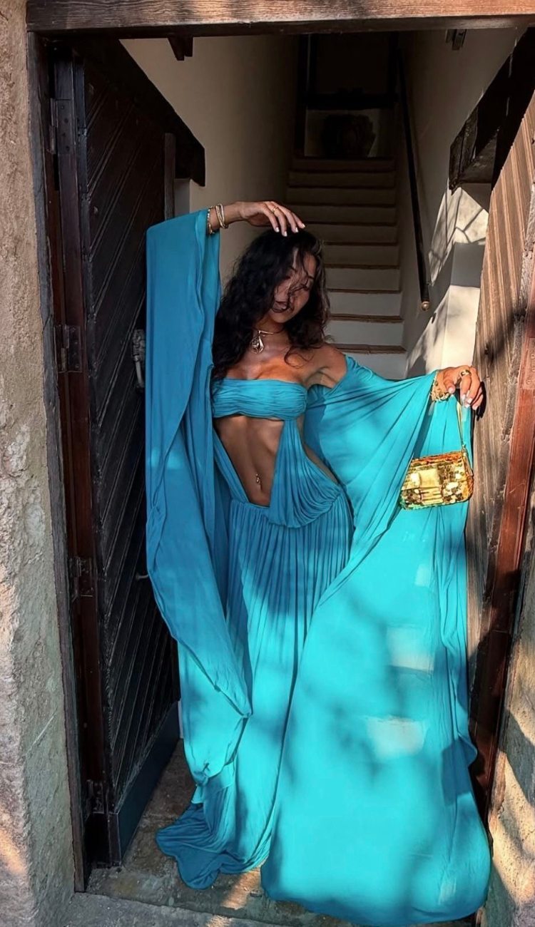 Amara Draped Cape Maxi Dress